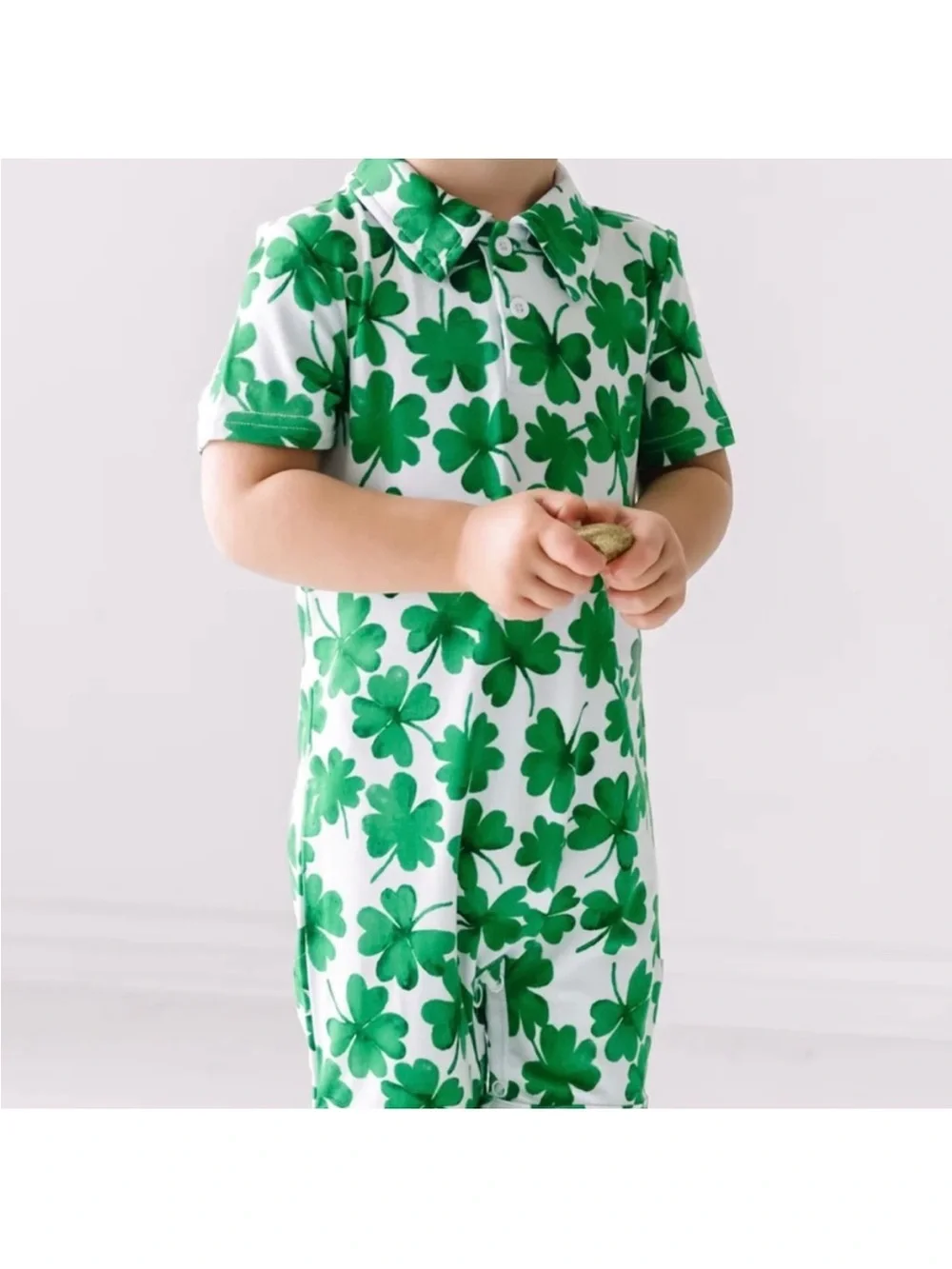 Little Sleepies Play Green Clover Print Kids Romper